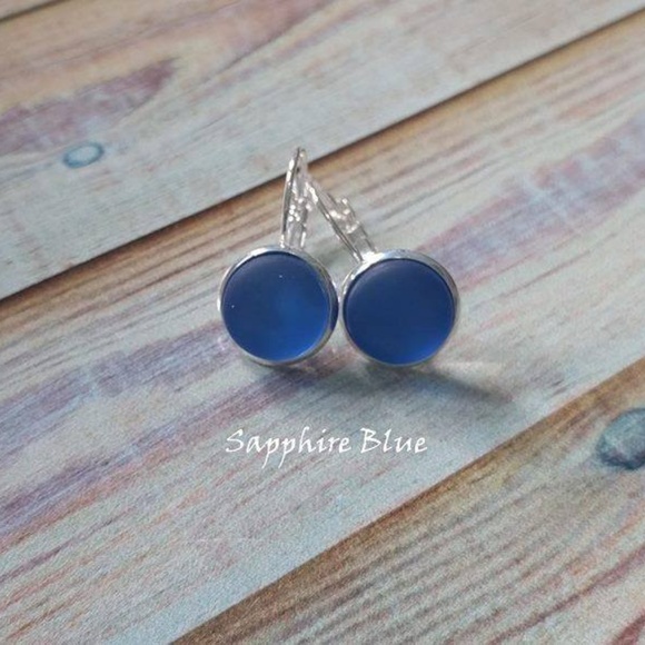 Sterling Silver Sapphire Blue Sea Glass Earrings - Picture 1 of 1
